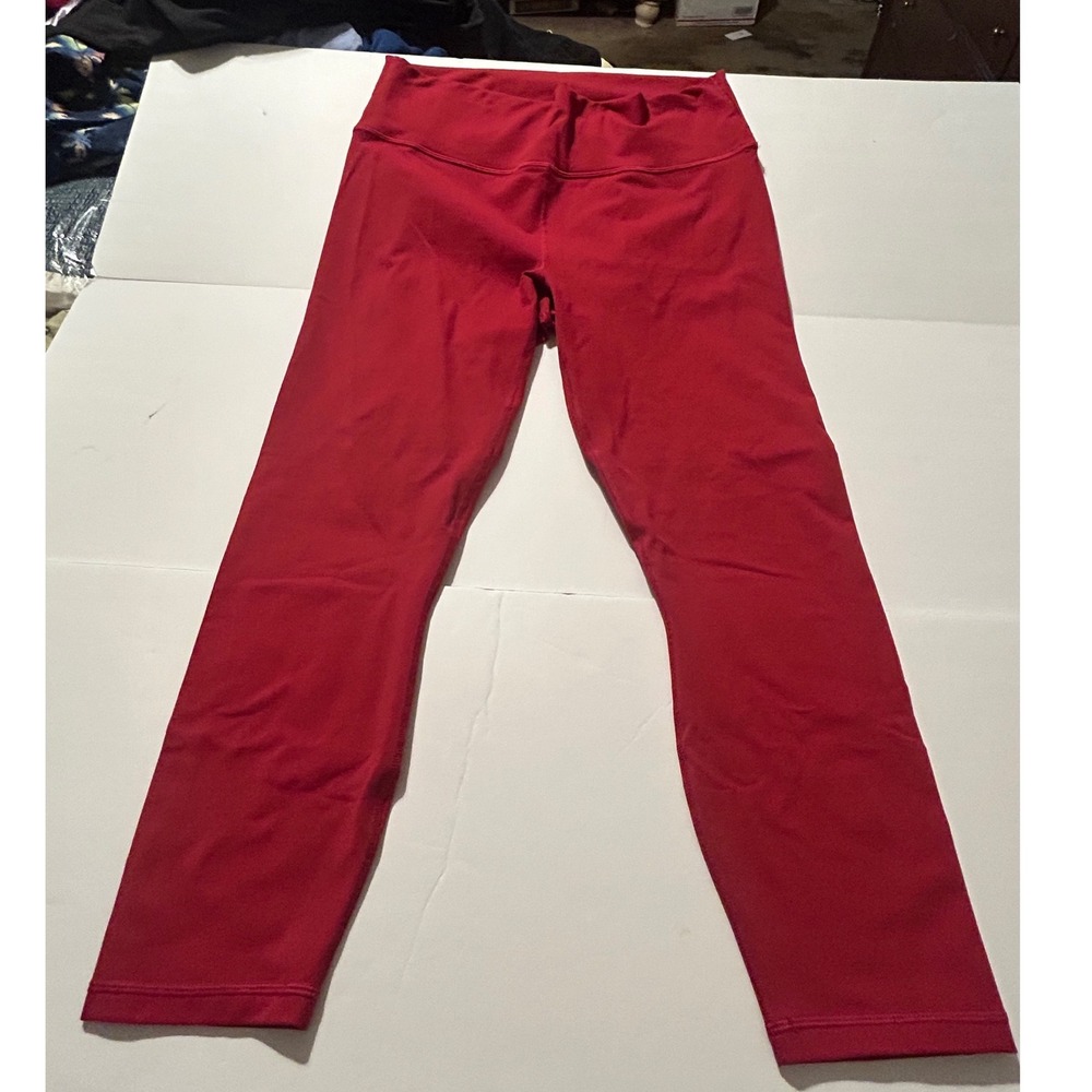 Fabletics PowerHold High Waisted Leggings Red Side Pockets Womens Size L Large